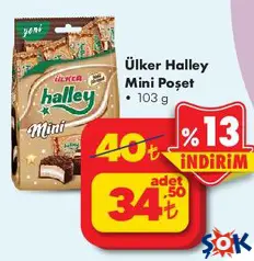ÜLKER HALLEY BİSKÜVİ MİNİ POŞET 103 G